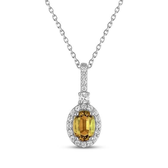 Oval-Cut Citrine & White Lab-Created Sapphire Drop Necklace Sterling Silver 18"