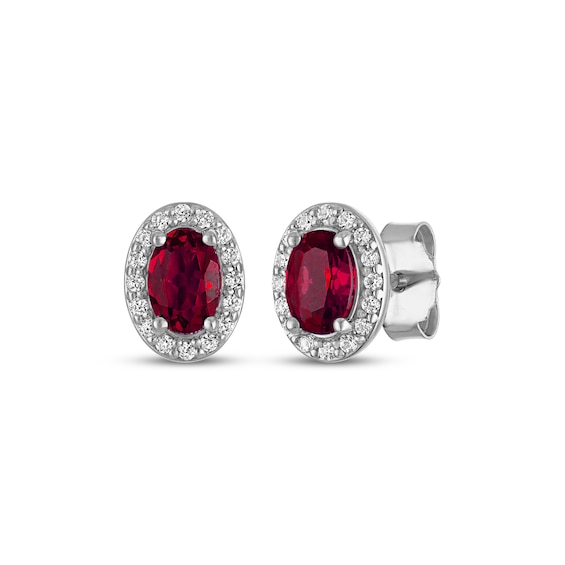 Oval-Cut Lab-Created Ruby & White Lab-Created Sapphire Stud Earrings Sterling Silver