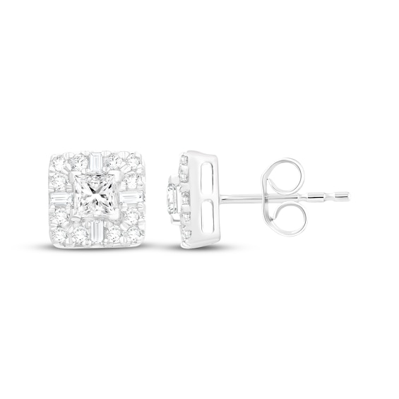 KAY Lab-Grown Diamonds Princess, Baguette & Round-Cut Stud Earrings 1 ct tw 14K White Gold