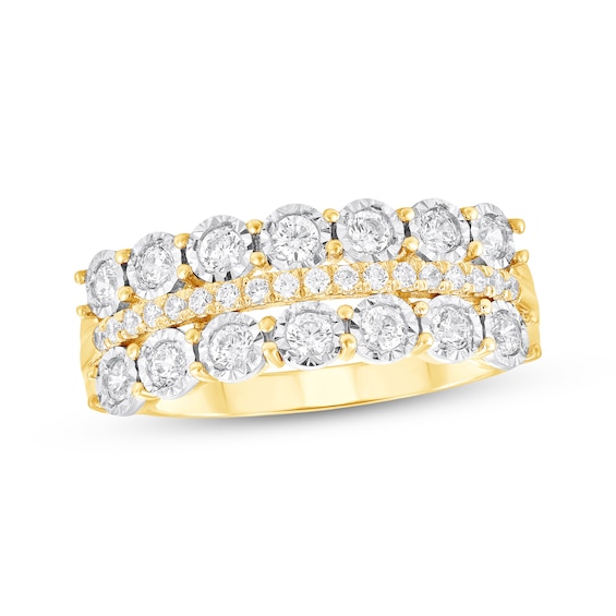 Adore Round-Cut Diamond Three-Row Anniversary Ring 3/8 ct tw 10K Yellow Gold