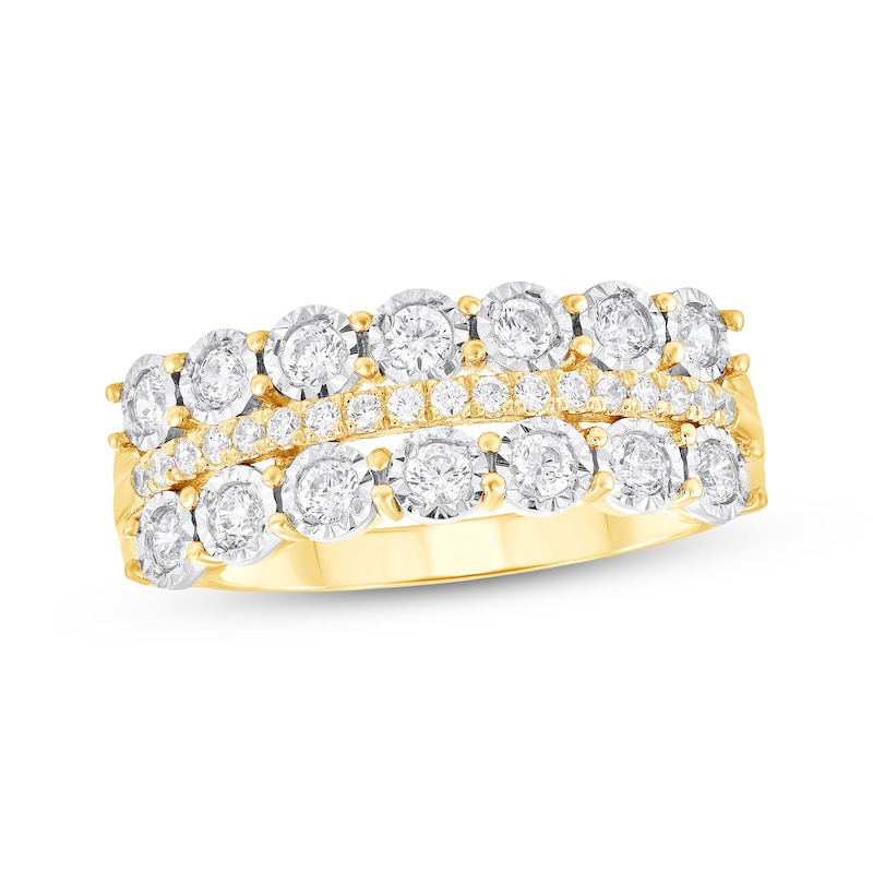 Main Image 1 of Adore Round-Cut Diamond Three-Row Anniversary Ring 3/8 ct tw 10K Yellow Gold