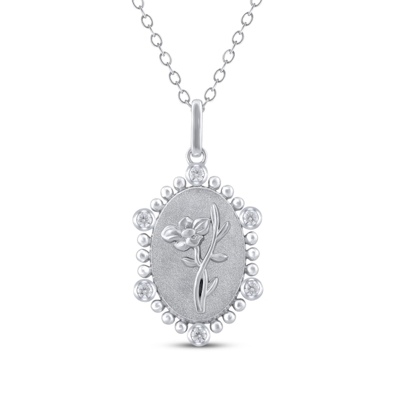 Poppy Birth Flower Diamond Necklace 1/10 ct tw Sterling Silver 18"