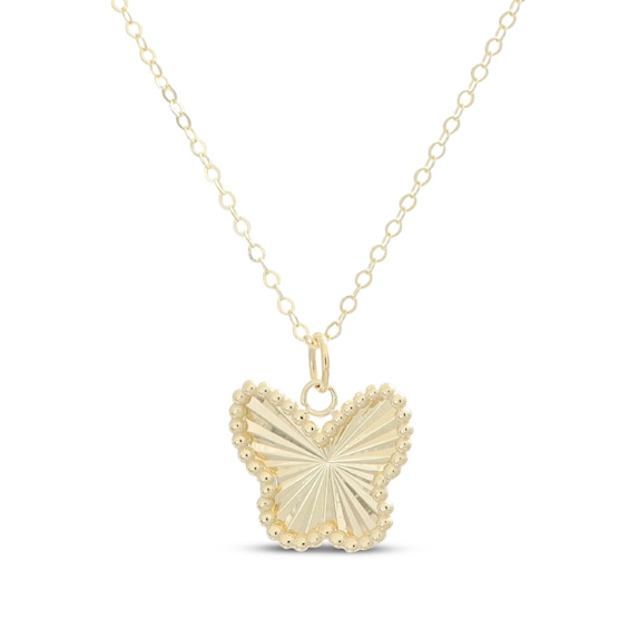 Beaded Butterfly Necklace 10K Yellow Gold 18"