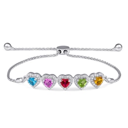 Color Stone Family Hearts Bracelet (3-5 Stones and 1-5 Lines)