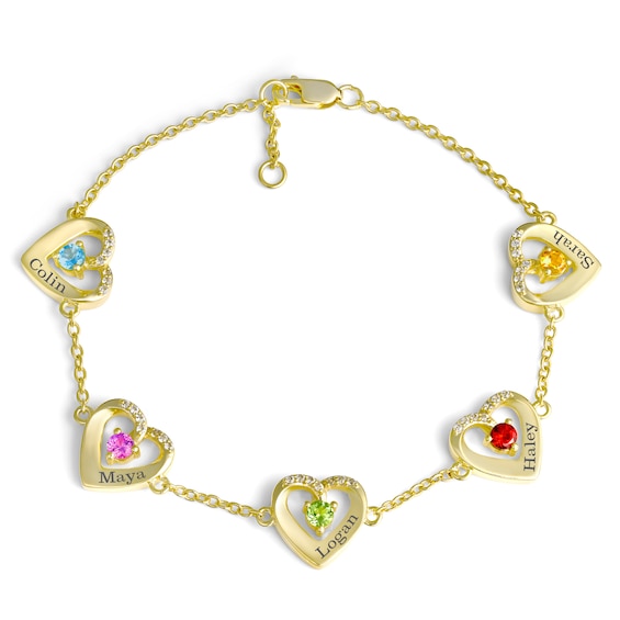 Color Stone Family Hearts Bracelet (3-5 Stones and 1-5 Lines)