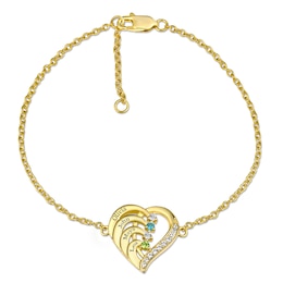 Color Stone Family Heart Bracelet (2-4 Stones and 2 Lines)