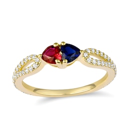 Couple's Color Stone and White Lab-Created Sapphire Heart Ring (2 Stones)