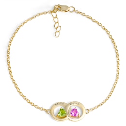 Couple's Color Stone and White Lab-Created Sapphire Heart Bracelet (2 Stones)