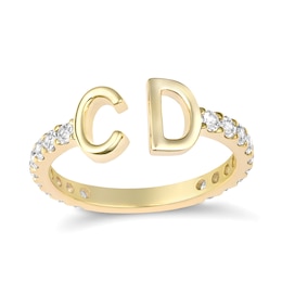Lab-Created White Sapphire Couple's Initials Open Ring (2 Initials)