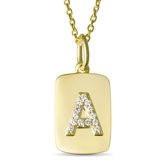 White Lab-Created Sapphire Raised Initial Dog Tag Necklace (1 Initial)