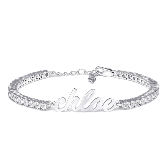 Adjustable Lab-Created White Sapphires Nameplate Tennis Bracelet (1 Name)