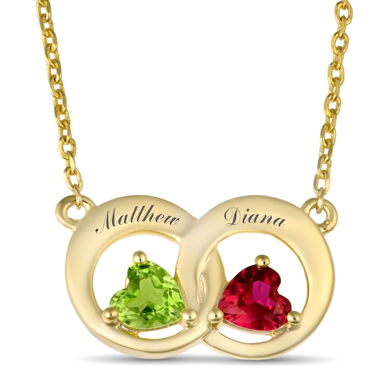 Couple's Circle Color Heart Stone Necklace (2 Stones and Lines)