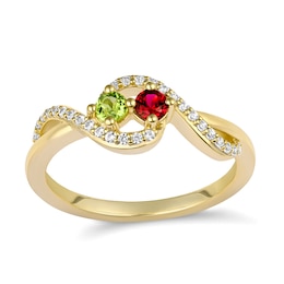Couple's Birthstone and White Lab-Created Sapphire Ring (2 Stones)