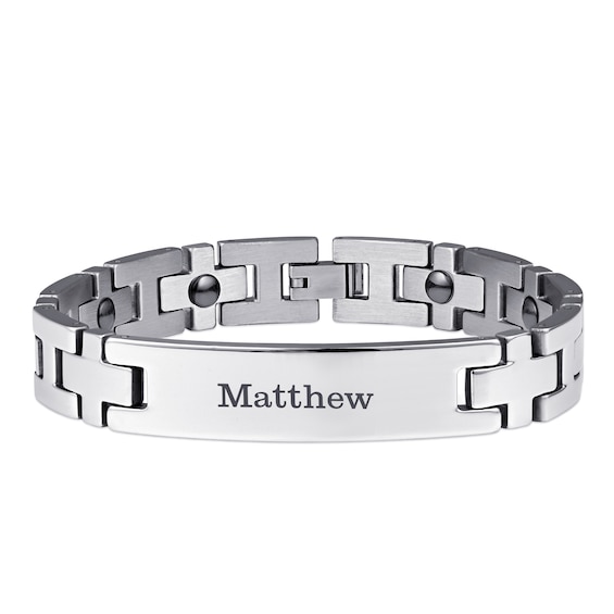 Stainless Steel Men's Engravable ID Link Bracelet (2 Lines)