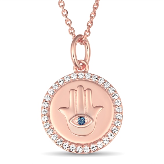 Blue Topaz and Lab-Created White Sapphire Hamsa Necklace (1-3 Lines)