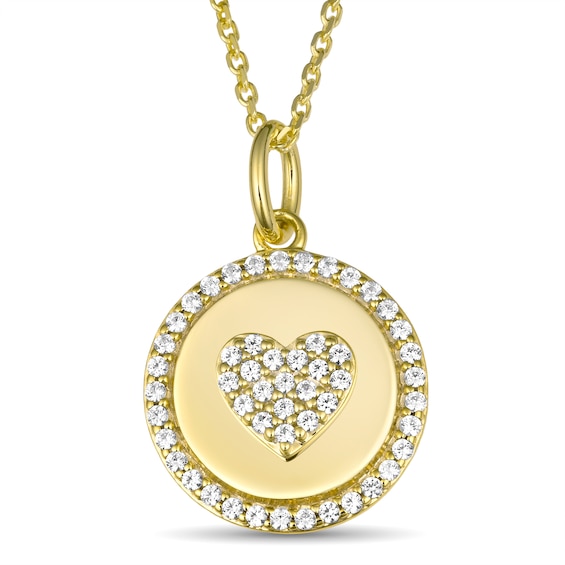 Engravable Round Disc and White Lab-Created Sapphire Necklace (1-3 Lines)