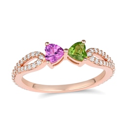 Couple's Color Stone Heart Ring (2 Stones)