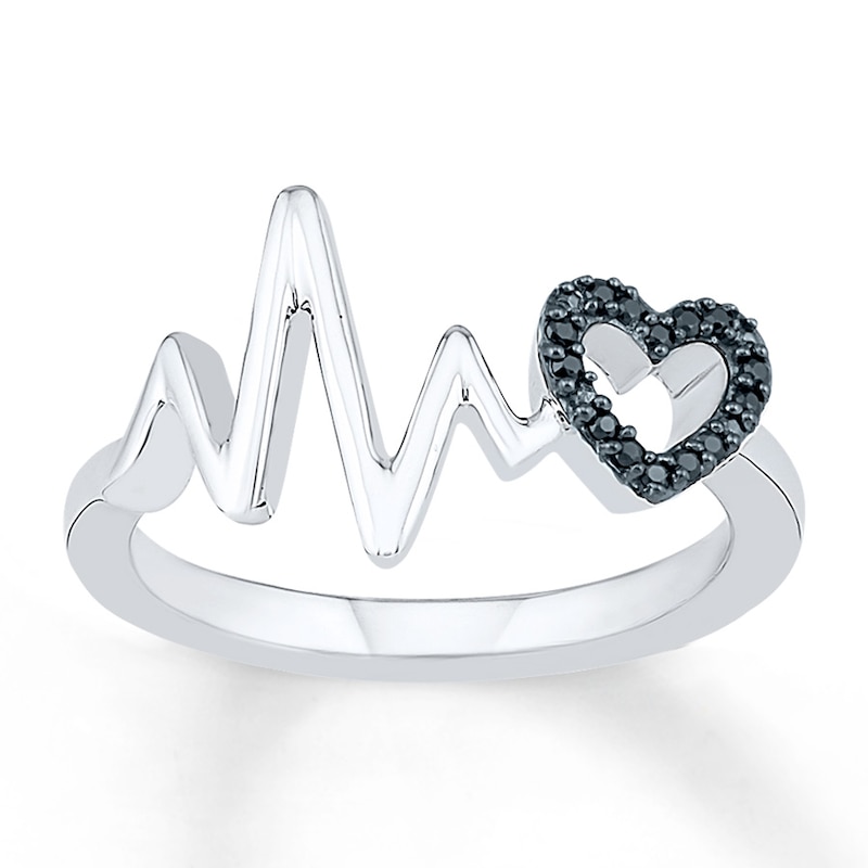 Heartbeat Ring 1/20 ct tw Black Diamonds Sterling Silver