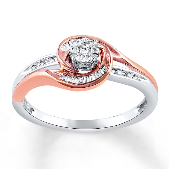 Multi-Diamond Swirl Promise Ring 1/5 ct tw 10K Two-Tone Gold