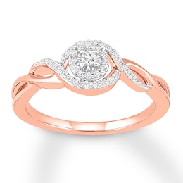 Diamond Halo Twist Shank Promise Ring 1/5 ct tw 10K Rose Gold