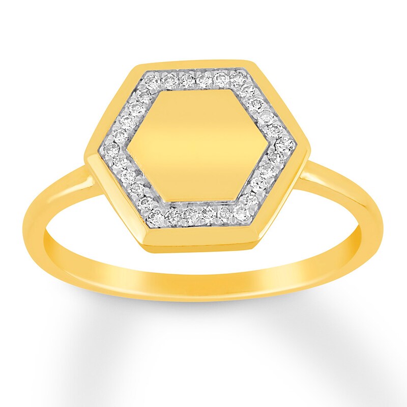 Diamond Hexagon Ring 1/10 ct tw Round-cut 10K Yellow Gold