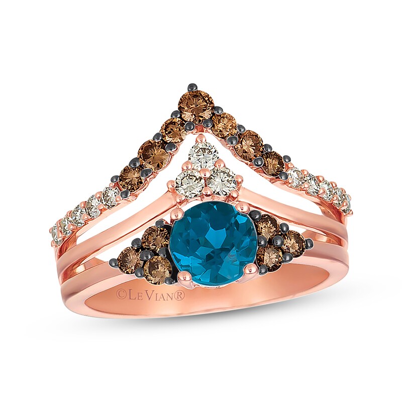 Le Vian Blue Topaz Ring 7/8 ct tw Diamonds 14K Strawberry Gold