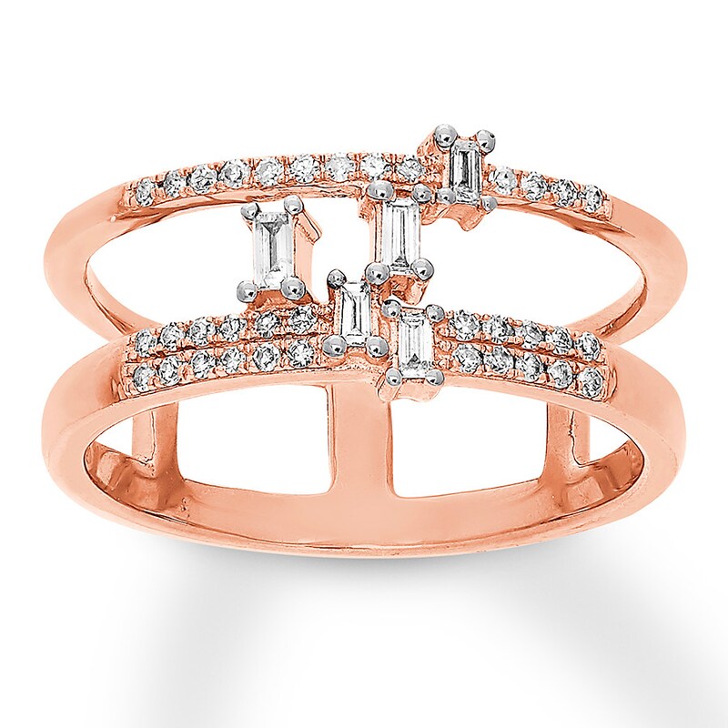 Diamond Ring 1/5 ct tw Baguette & Round 10K Rose Gold