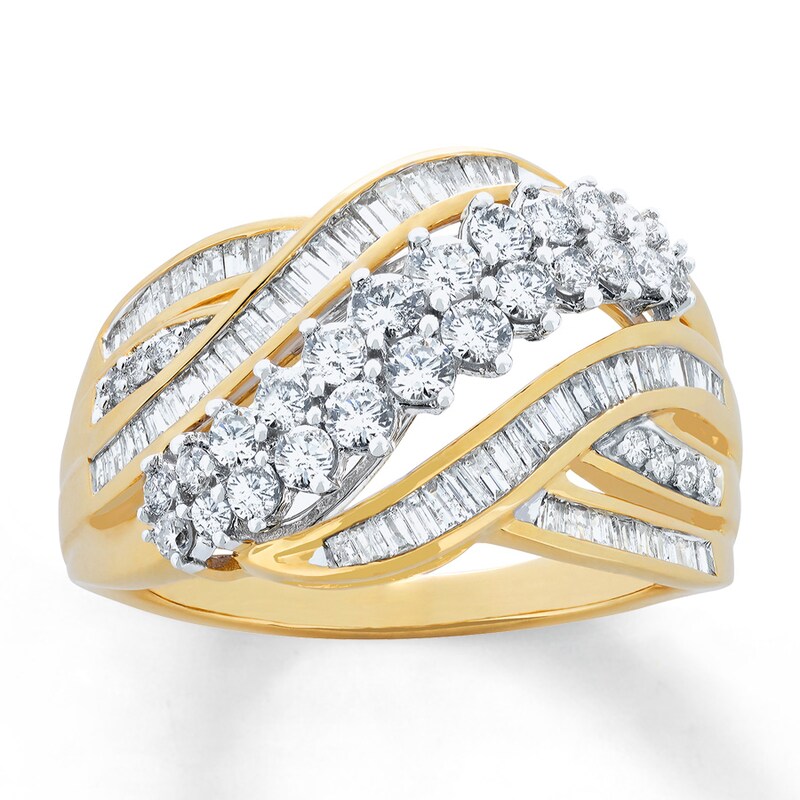 Diamond Ring 1 ct tw Round & Baguette 10K Yellow Gold