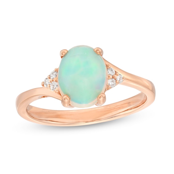 Natural Opal Ring 1/15 ct tw Diamonds 10K Rose Gold