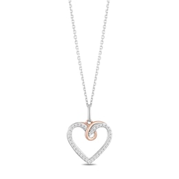 Hallmark Diamonds Heart Necklace 1/10 ct tw Sterling Silver & 10K Rose Gold 18&quot;