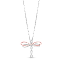 Hallmark Diamonds Dragonfly Necklace 1/10 ct tw Sterling Silver & 10K Rose Gold 18"