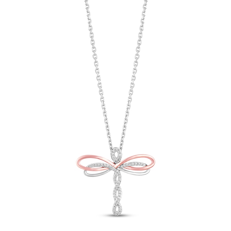 Main Image 1 of Hallmark Diamonds Dragonfly Necklace 1/10 ct tw Sterling Silver & 10K Rose Gold 18"
