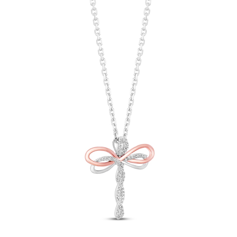 Main Image 2 of Hallmark Diamonds Dragonfly Necklace 1/10 ct tw Sterling Silver & 10K Rose Gold 18"