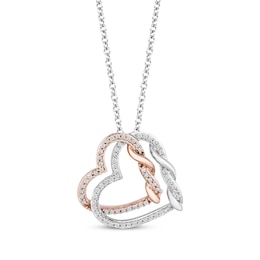 Hallmark Diamonds Intertwined Hearts Necklace 1/4 ct tw Sterling Silver & 10K Rose Gold 18”