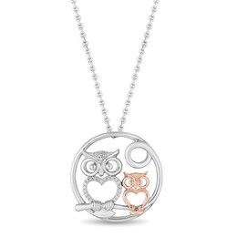 Hallmark Diamonds Owl Necklace 1/20 ct tw 10K Rose Gold & Sterling Silver 18&quot;