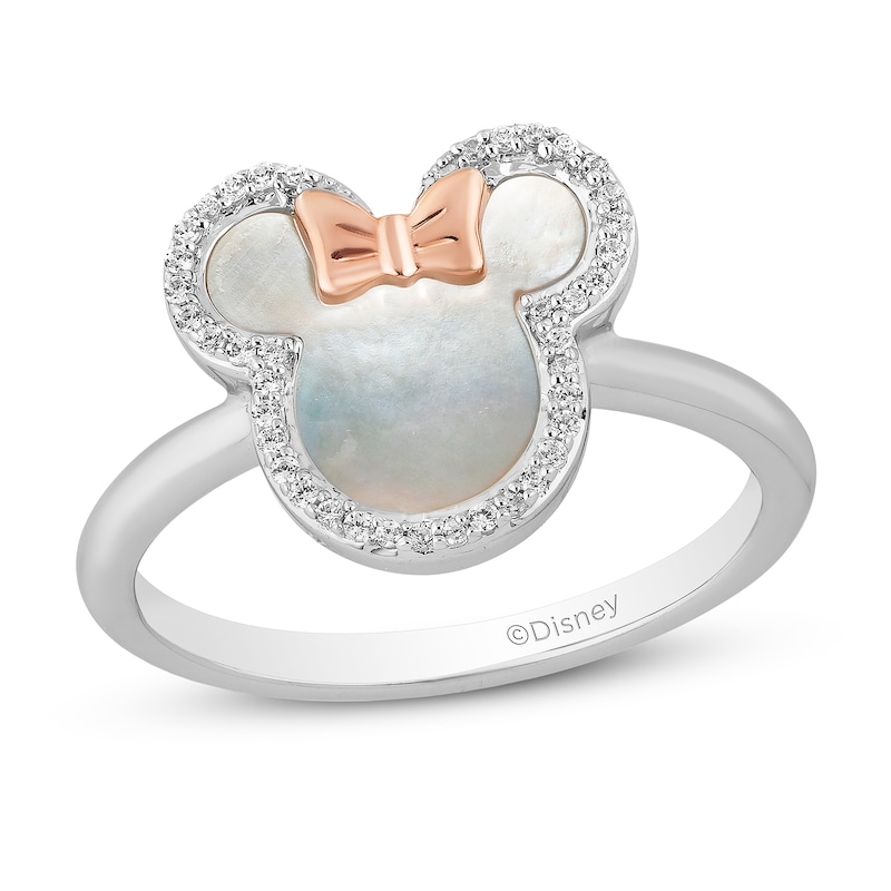 Main Image 1 of Disney Treasures Minnie Mouse Mother of Pearl & Diamond Ring 1/10 ct tw Sterling Silver & 10K Rose Gold
