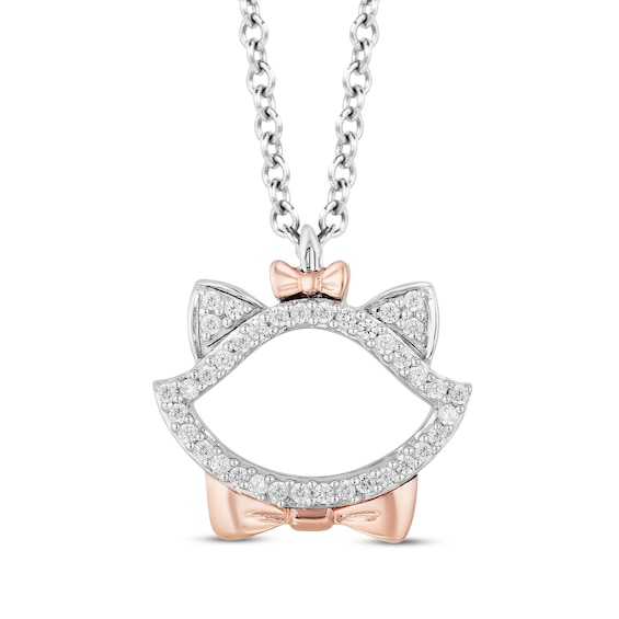 Disney Treasures The Aristocats Diamond Necklace 1/10 ct tw Sterling Silver & 10K Rose Gold 17"