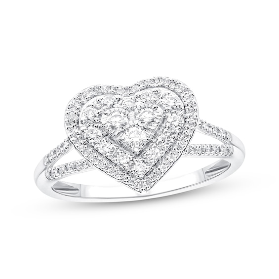 Diamond Heart Ring 1/2 ct tw Round-cut 10K White Gold
