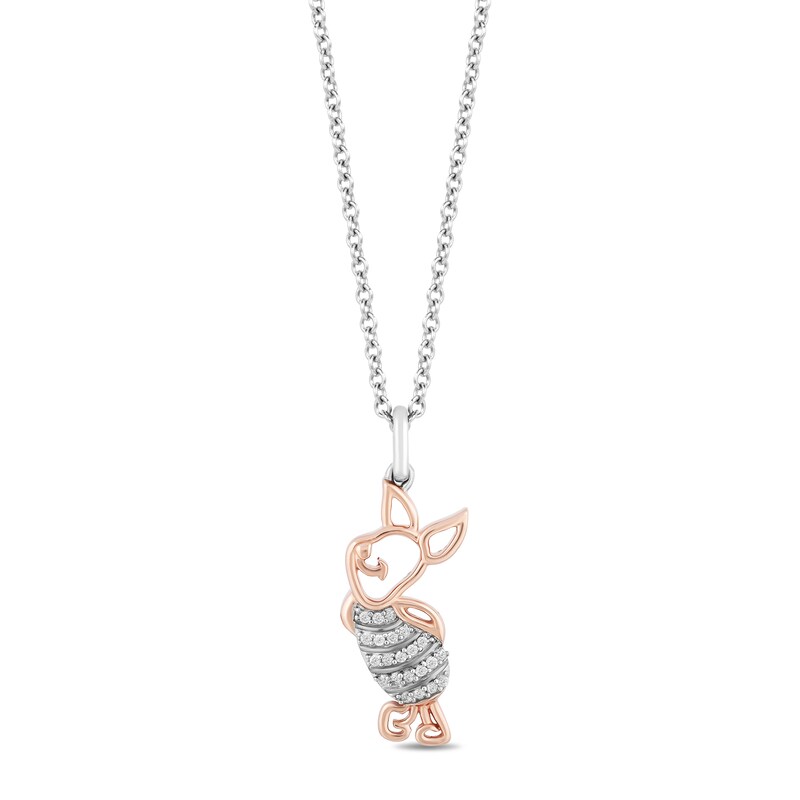 Main Image 1 of Disney Treasures Winnie the Pooh "Piglet" Diamond Necklace 1/20 ct tw 10K Rose Gold & Sterling Silver 17"