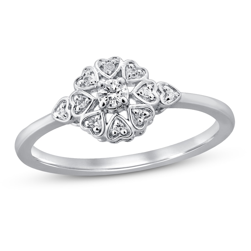 Main Image 1 of Diamond Heart Halo Ring 1/10 ct tw Round-Cut Sterling Silver