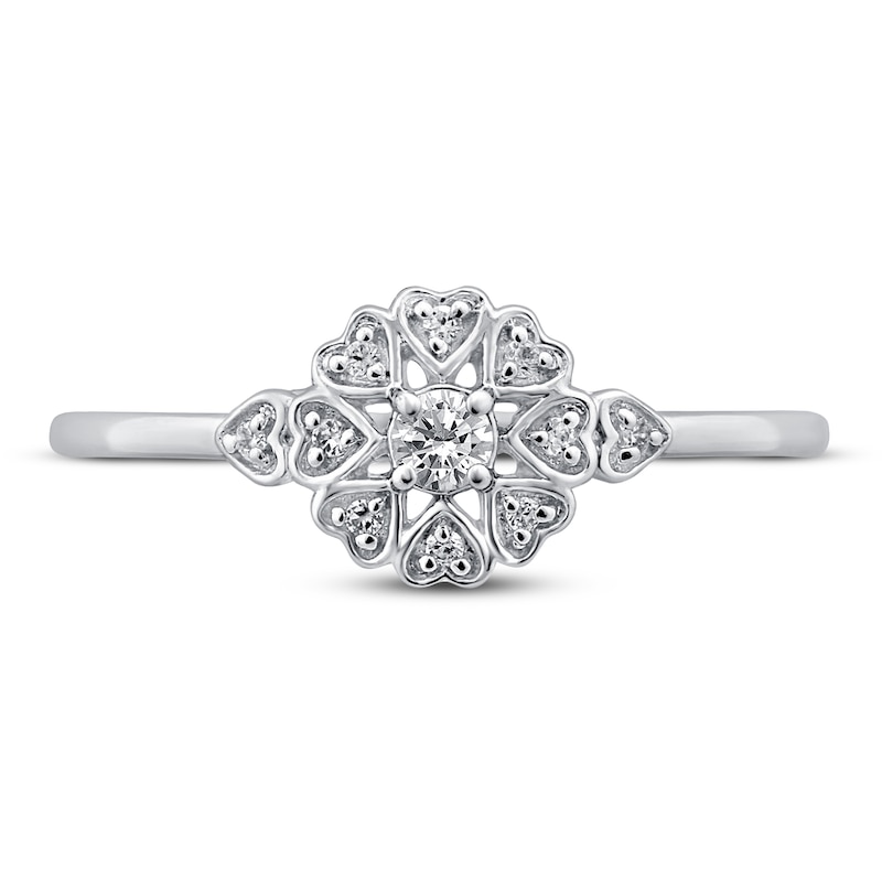 Main Image 3 of Diamond Heart Halo Ring 1/10 ct tw Round-Cut Sterling Silver
