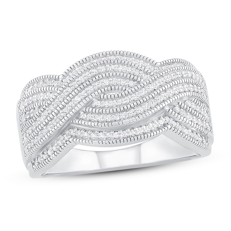 Main Image 1 of Diamond Crisscross Ring 1/4 ct tw Round-cut Sterling Silver