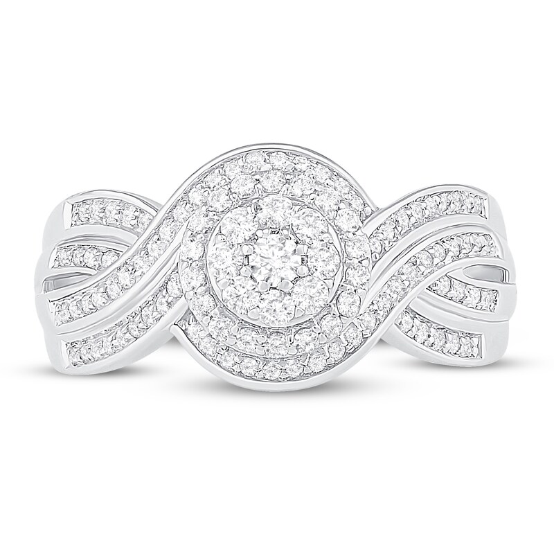 Main Image 2 of Diamond Halo Ring 1/2 ct tw Round-cut 10K White Gold