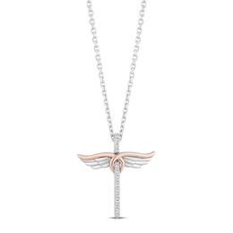 Hallmark Diamonds Angel Necklace 1/10 ct tw Sterling Silver & 10K Rose Gold 18&quot;