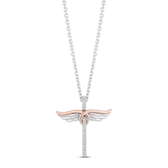 Hallmark Diamonds Angel Necklace 1/10 ct tw Sterling Silver & 10K Rose Gold 18"