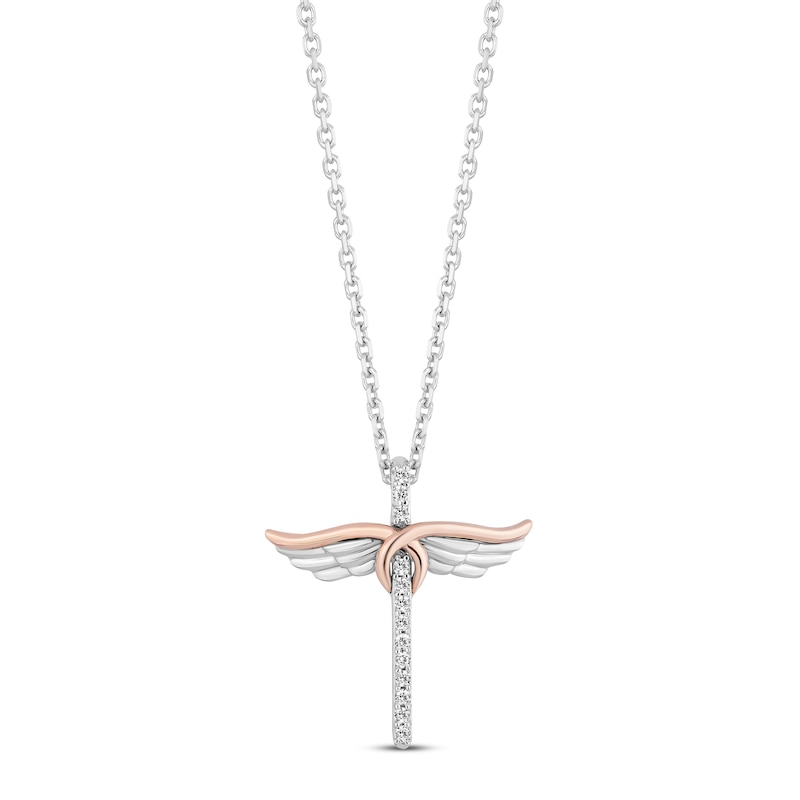 Hallmark Diamonds Angel Necklace 1/10 ct tw Sterling Silver & 10K Rose Gold 18"