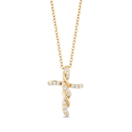 Hallmark Diamonds Cross Necklace 1/8 ct tw 10K Yellow Gold 18&quot;