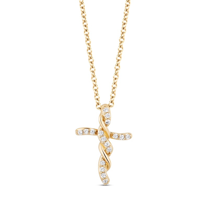Main Image 1 of Hallmark Diamonds Cross Necklace 1/8 ct tw 10K Yellow Gold 18"