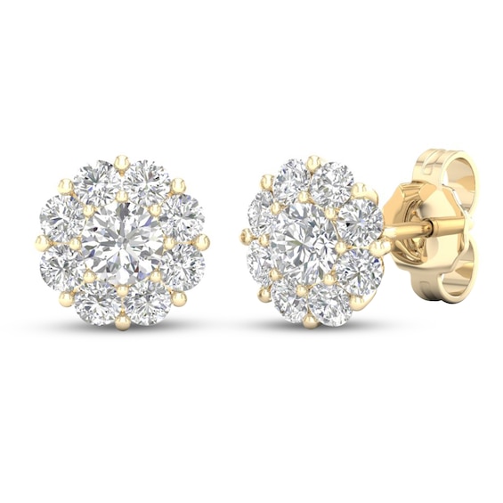 KAY Lab-Grown Diamonds Flower Stud Earrings 1 ct tw Round-Cut 14K Yellow Gold