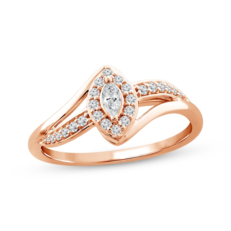 Diamond Ring 1/4 ct tw Marquise & Round 10K Rose Gold
